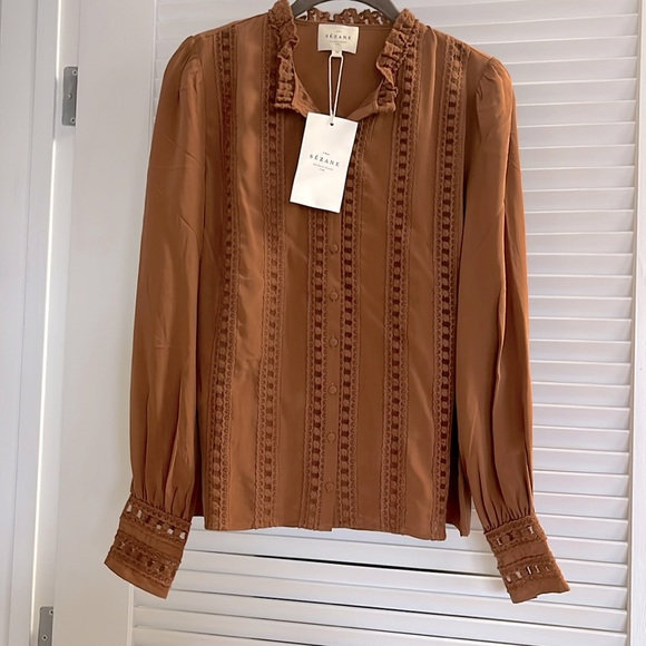 NWT Sezane Anna Blouse Caramel Silk sz36 - Picture 3 of 5